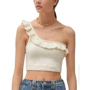 UO Molly Ruffle Crop Top Medium Ivory